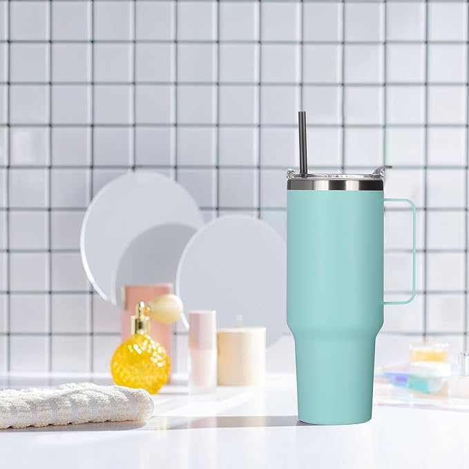 HASLE OUTFITTERS 40 oz Stainless Steel Tumbler with Handle, Vacuum Insulated Tumblers Bulk, Reusable Double Wall Travel Coffee Mug, Durable Powder Coated Water Bottles(Mint Green, 4) - Image 6