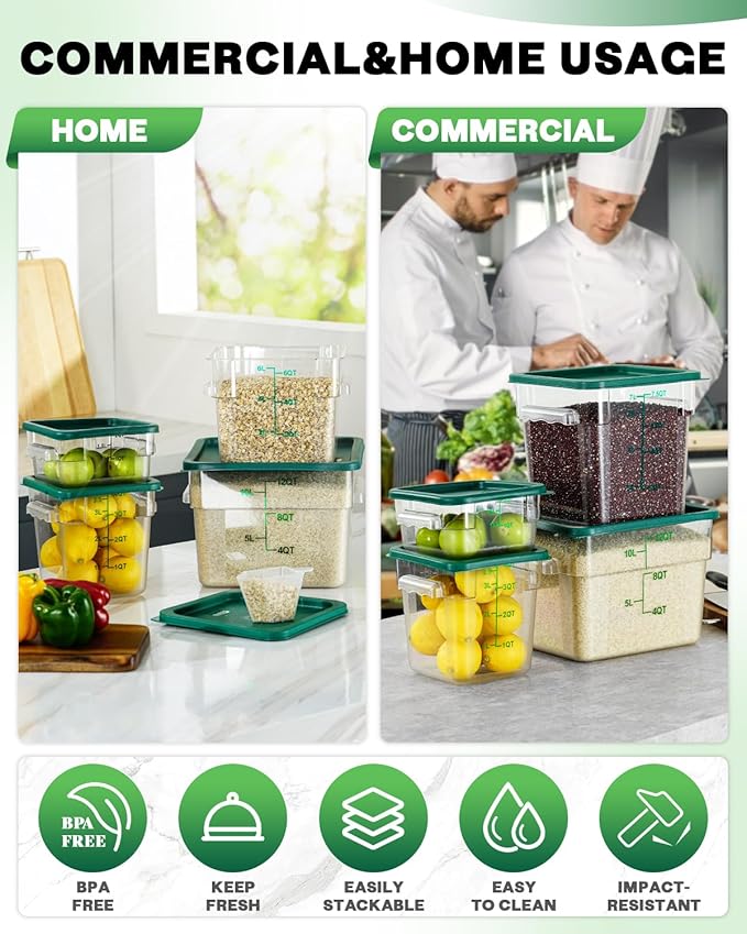 12QT NSF Food Storage Containers: 2 PCS Commercial Clear Square Food Storage - Image 5