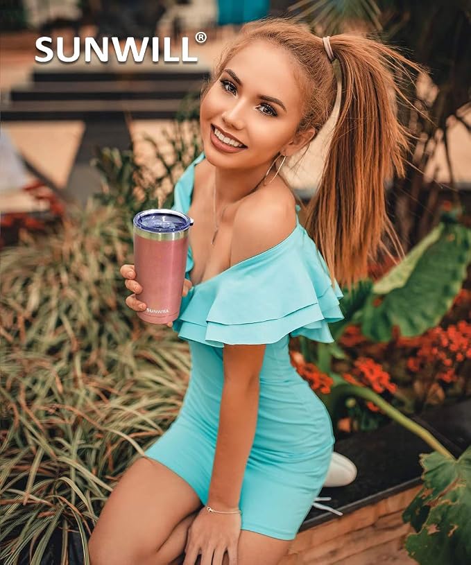 SUNWILL Travel Coffee Tumbler 20 oz, Insulated Mug with Lid, Stainless Steel Cup for Hot and Cold Drinks, Rose Gold - Image 7