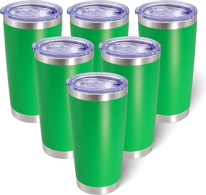 AIANJI 20oz Tumbler Bulk Stainless Steel Tumblers with Lid Vacuum Insulated Double Wall Travel Coffee Mug Powder Coated Tumbler Cup for Hot and Cold Drinks(Green, 6 pack) by AIANJI