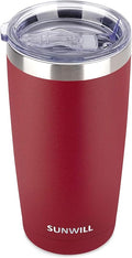 SUNWILL Travel Coffee Tumbler 20 oz, Insulated Mug with Lid, Stainless Steel Cup for Hot and Cold Drinks, Powder Coated Wine Red by SUNWILL