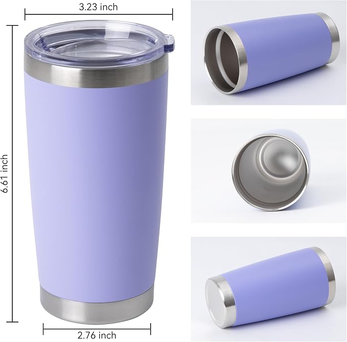 HASLE OUTFITTERS 20oz Stainless Steel Tumblers Bulk, Insulated Travel Cup with Lid, Double Wall Vacuum Coffee Mug for Cold & Hot Drinks 4 Pack, Light Purple - Image 3