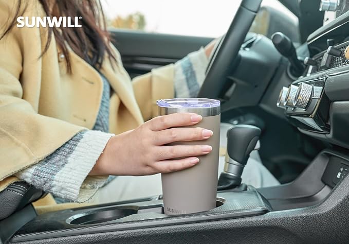 SUNWILL Travel Coffee Tumbler 20 oz, Insulated Mug with Lid, Stainless Steel Cup for Outdoor, Powder Coated Taupe - Image 6