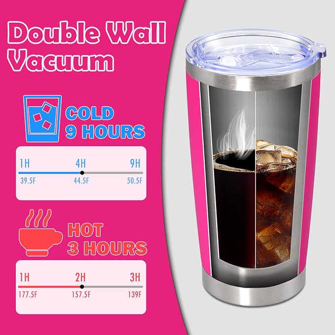 20oz Tumbler Stainless Steel Tumbler Cup with Lid Vacuum Insulated Double Wall Travel Mug, Durable Powder Coated Travel Coffee Tumbler Mug for Hot & Cold Drinks, Hot Pink,1 Pack - Image 5