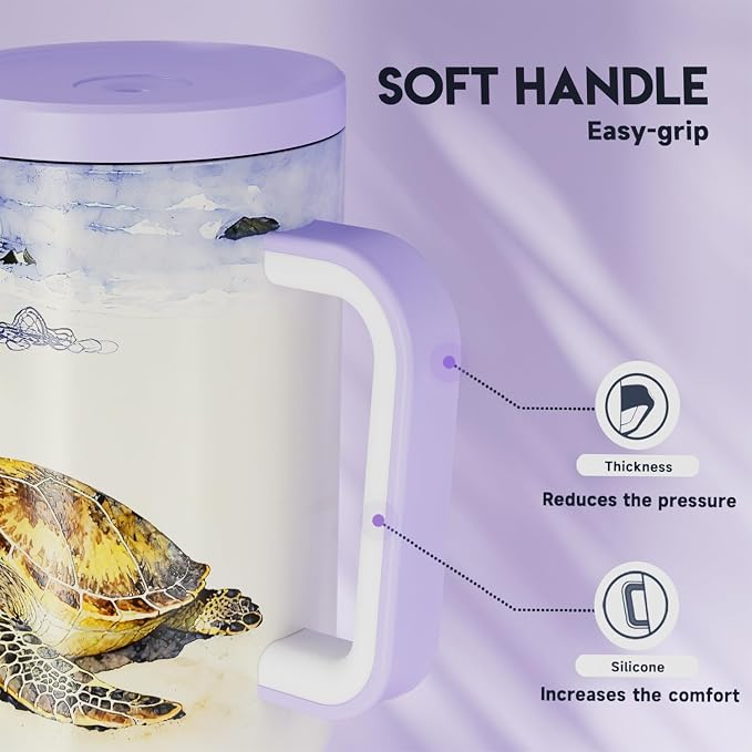 Meoky 40 oz Tumbler with Handle and Straw: Stainless Steel Insulated Tumbler with Lid and Straw - 100% Leak Proof Tumbler for Car Cup Holders - Travelers Commuters Workers, Sea Turtle - Image 6