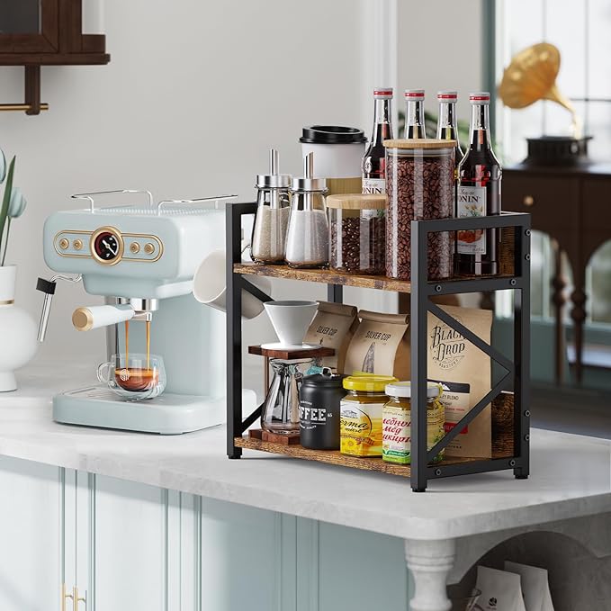Spice-Rack-Organizer-Shelf for Kitchen Counter, 2 Tiers Coffee Bar Station - Image 3