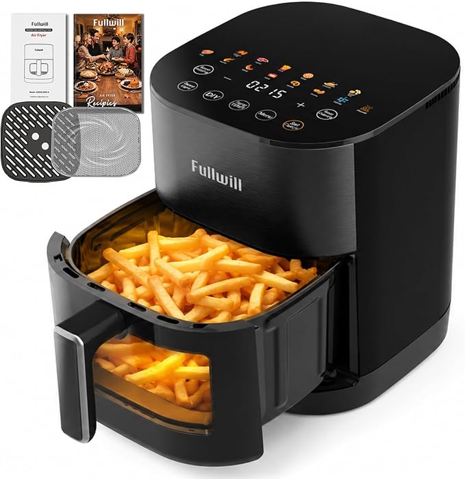 Fullwill 6Qt Air Fryer with Window, Dual Heating, 14-in-1/12 Presets (Wings, Steak, Fries, Pizza), 392°F, 1700W, Nonstick & Dishwasher-Safe Basket, PFOA-Free, Oil-Free Fast Cooking by FullwillKitchenAppliances