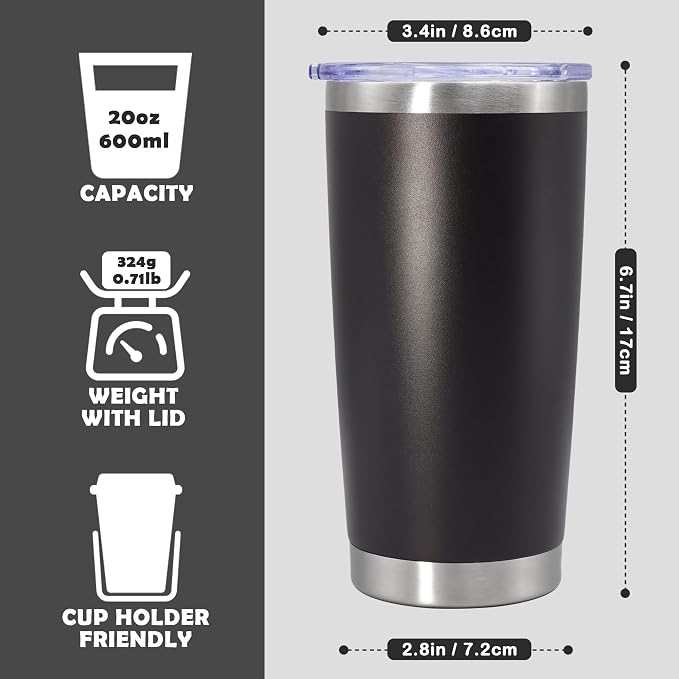 20oz Tumbler Stainless Steel Tumbler Cup with Lid Vacuum Insulated Double Wall Travel Mug, Durable Powder Coated Travel Coffee Tumbler Mug for Hot & Cold Drinks, Black,4 Pack - Image 4