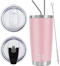 WETOWETO 20oz Tumbler with 2 lids and 2 straws, Stainless Steel Vacuum Insulated Water Coffee Tumbler Cup, Double Wall Powder Coated Spill-Proof Travel Mug Thermal Cup (Ice Pink, 1 Pack) by Wetoweto