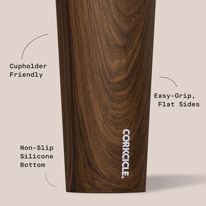 Corkcicle Classic Tumbler - Keeps Drinks Cold for 9 Hours & Hot for 3 - Triple-Insulated Stainless Steel - Holiday Tumbler Gift - 16 oz - Walnut Wood - Image 4