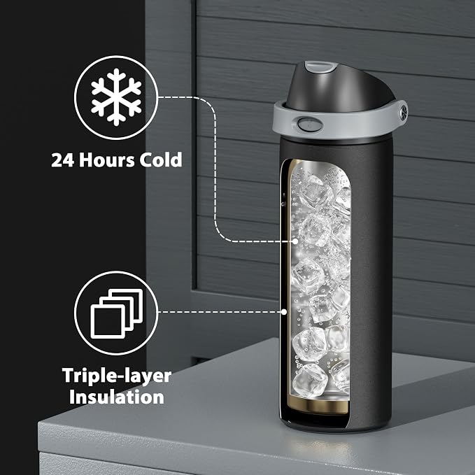 24 oz Insulated Water Bottle for Sports: Meoky Stainless Steel Water Bottle with 2-in-1 Straw and Spout Lid - Leak Proof, Cold for 24 Hours, Fits in Car Cup Holder, BPA-Free for Travel Gym, Night - Image 5