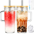 Birity 24oz Glass Cups with Lids and Straws,Glass Tumbler with Handle,2 set–Reusable Glass Ice Coffee Cups with Lid and Straw for Smoothies,Tea,Juice,Boba Cup for Cold & Hot Drinks,Travel Cup by 24ozRibbedGlassCup