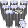 20oz Tumbler Bulk Stainless Steel Tumbler Cup with Lid Vacuum Insulated Double Wall Travel Mug, Durable Powder Coated Travel Coffee Tumbler Mug for Hot & Cold Drinks, Grey,8 Pack by AUWBON