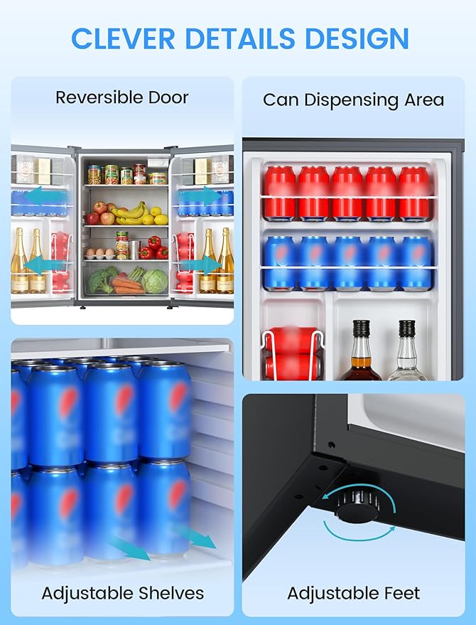 COWSAR 4.4 Cu.Ft Mini Fridge without Freezer for Bedroom, Black | Single Reversible Door, Adjustable Thermostat, Energy Saving, Removable Glass Shelves, Small Refrigerator for Office Dorm - Image 5
