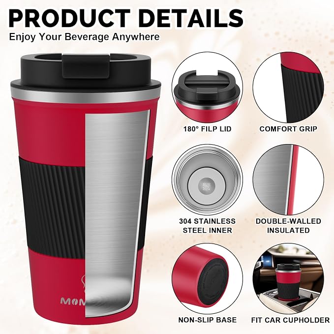 MOMSIV 17oz Travel Mug, Insulated Coffee Cup with Leakproof Lid, Vacuum Stainless Steel Double Walled Reusable Tumbler for Hot and Cold Water Coffee and Tea In Travel and Car - Image 5