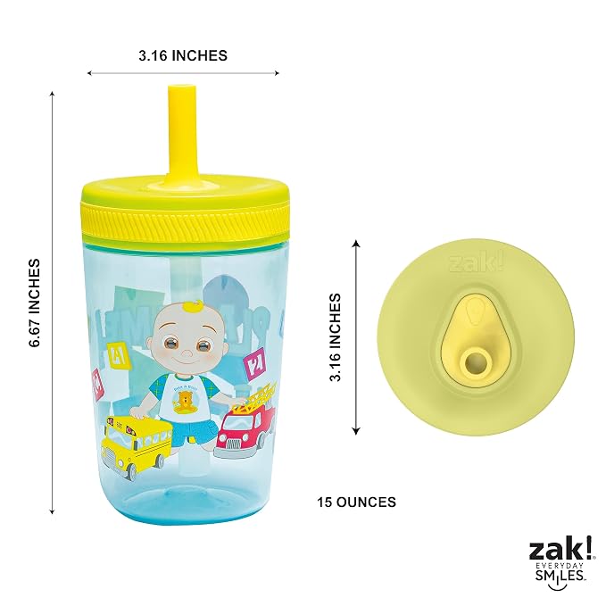 Zak Designs 15oz Cocomelon Kelso Tumbler Set, Leak-Proof Screw-On Lid with Straw Made of Durable Plastic and Silicone, Perfect Bundle for Kids - Image 8