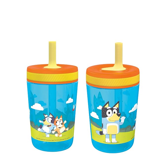 Zak Designs 15oz Bluey Kelso Tumbler Set, Leak-Proof Screw-On Lid with Straw Made of Durable Plastic and Silicone, Perfect Bundle for Kids, 2 Count (Pack of 1) by ZakDesigns