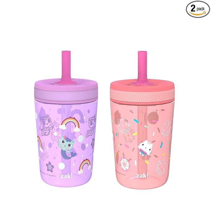 Zak Designs Gabby's Dollhouse Kelso Toddler Cups For Travel or At Home, 15oz 2-Pack Durable Plastic Sippy Cups With Leak-Proof Design is Perfect For Kids Cakey Cat, Mercat by ZakDesigns