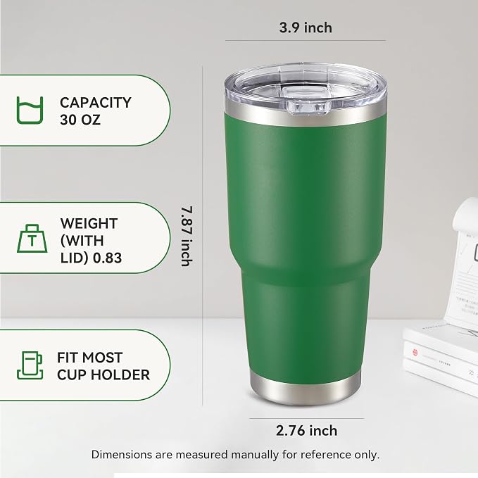 30 oz Tumbler with Lid Stainless Steel Tumblers Bulk Vacuum Insulated Cup Reusable Powder Coated Travel Mug Double Wall Leak Proof Cups Keep Cold Drinks for 12 Hours Dark Green, Set of 12 - Image 4