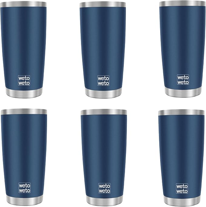 WETOWETO 20oz Tumbler, Stainless Steel Vacuum Insulated Coffee Travel Mug, Double Wall Powder Coated Insulated Coffee Mug Travel Mug with Lid Thermal Cup for Outdoor, Navy Blue, 6 Pack by Wetoweto