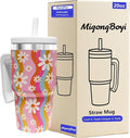 2PCS 20-OZ Insulated Water Bottle,Insulated Stainless Steel Tumbler,Reusable Cold Drink Thermos,BPA-Free, Double-Wall Stainless Steel Water Bottle (Pink-Rainbow Flowers, 20, Fluid Ounces) by Unknown