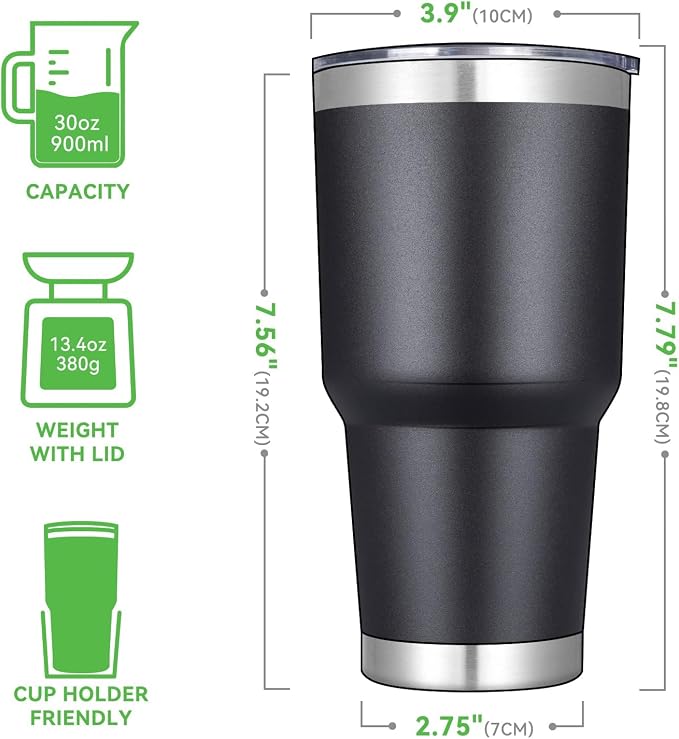 DOMICARE 30oz Tumbler Bulk with Lid and Straw, Double Wall Travel Coffee Mug, Insulated Vacuum Stainless Steel Tumblers, Powder Coated Tumbler Cup (Black, 8) - Image 3