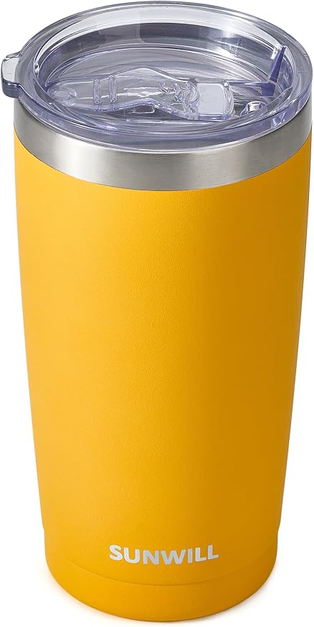 SUNWILL Travel Coffee Tumbler 20 oz, Insulated Mug with Lid, Stainless Steel Cup for Hot and Cold Drinks, Powder Coated Yellow by SUNWILL