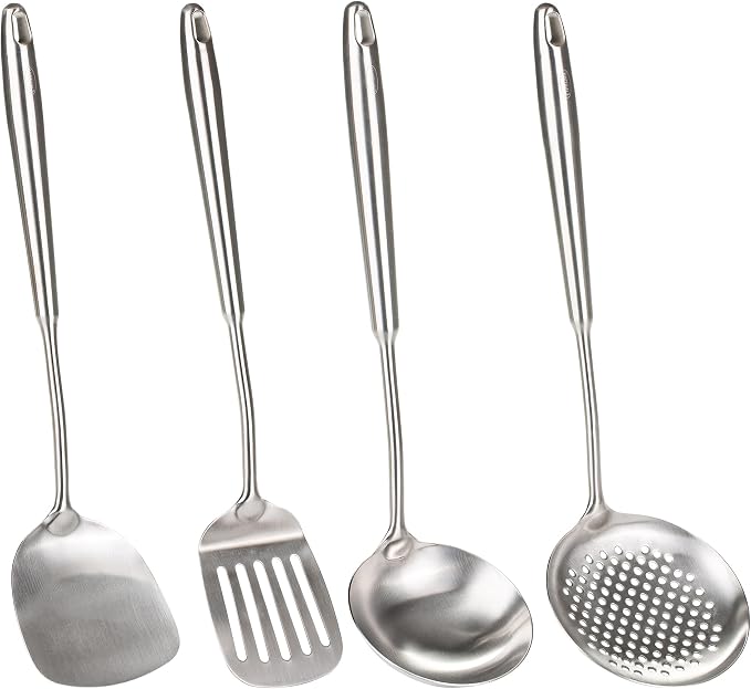 FJNATINH 4-Pieces 304 Stainless Steel Wok Spatula Set, Cooking Utensil Set by HOMEKITCHENTOOL