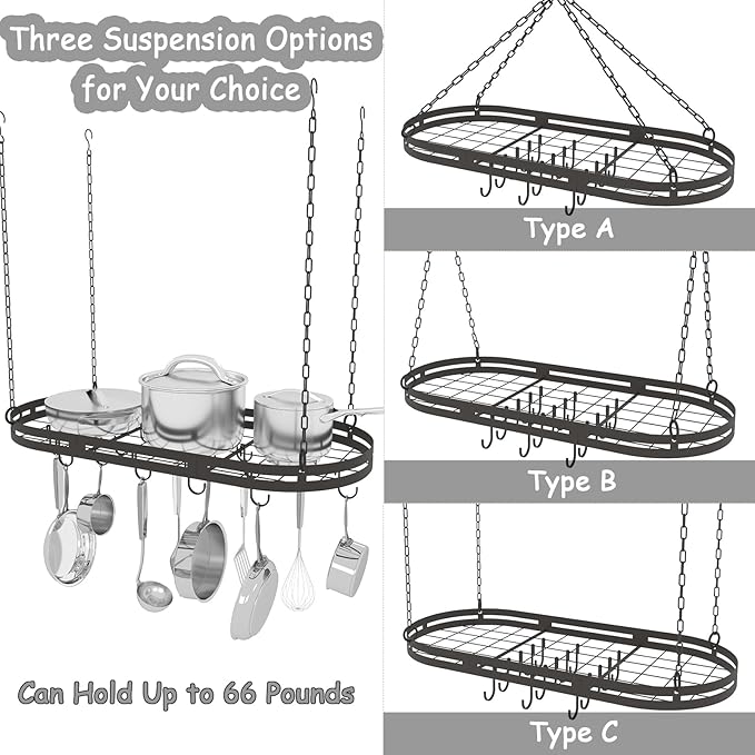33” Hanging Pot Rack Ceiling Mount, Oval Pots and Pans Hanging Rack, Ceiling - Image 5