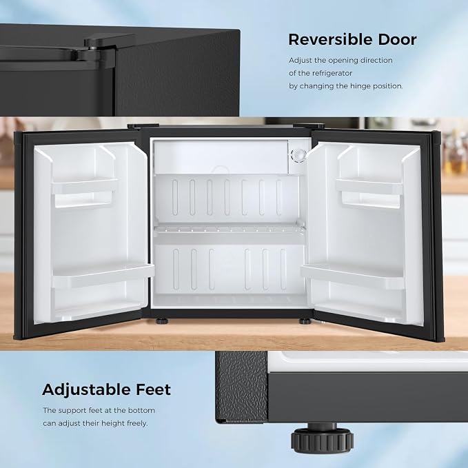 Antarctic Star 1.6 Cu. Ft Mini Fridge with Freezer,Small Compact Refrigerator with Single Reversible Door, Removable Shelves, 7 Adjustable Thermostat, for Dorm/Bedroom/Office,Black - Image 4