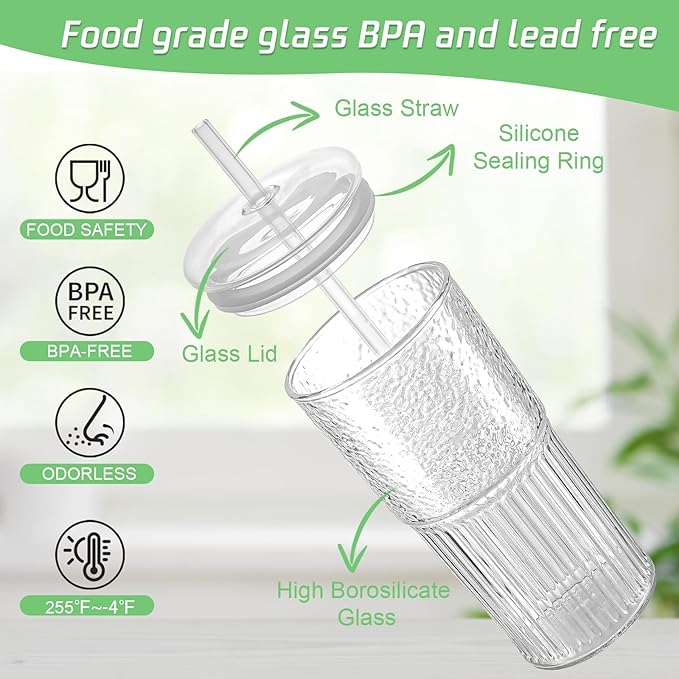 Luiaiog Glass Cups with Lids and Glass Straws, High Borosilicate 20OZ Tumblers (2Pcs) for Coffee, Tea, Juice, Smoothies, Hot/Cold Drinks at Home, Office（Christmas Creative Drink Label Design） - Image 3