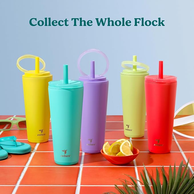REDUCE Halo 32 oz Stainless Steel Vacuum Insulated Tumbler - Spill Proof Travel Mug with Flip Handle Lid - Keeps Drinks Cold for 32 Hrs - Dishwasher Safe - Cupholder Friendly - Pina Colada - Image 9