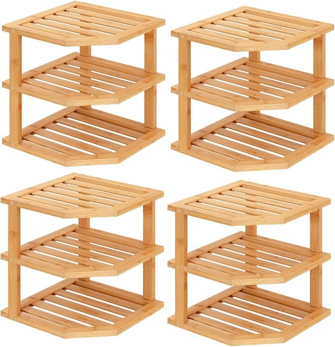 VERTORGAN 3 Tier Bamboo Corner Shelf, Dish Drying Rack, Plate Organizer by VERTORGAN