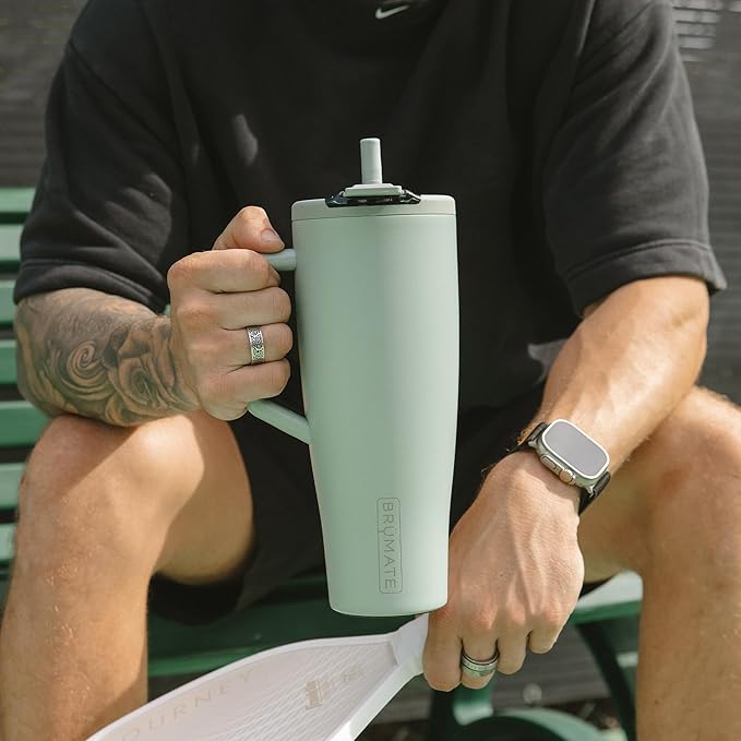 BrüMate Era Flip 40oz Tumbler with 100% Leakproof Covered Straw Lid | Hygienic Covered Straw | Insulated Stainless Steel Water Bottle with Handle | Cup Holder Friendly | BPA-Free (Blue Agave) - Image 5