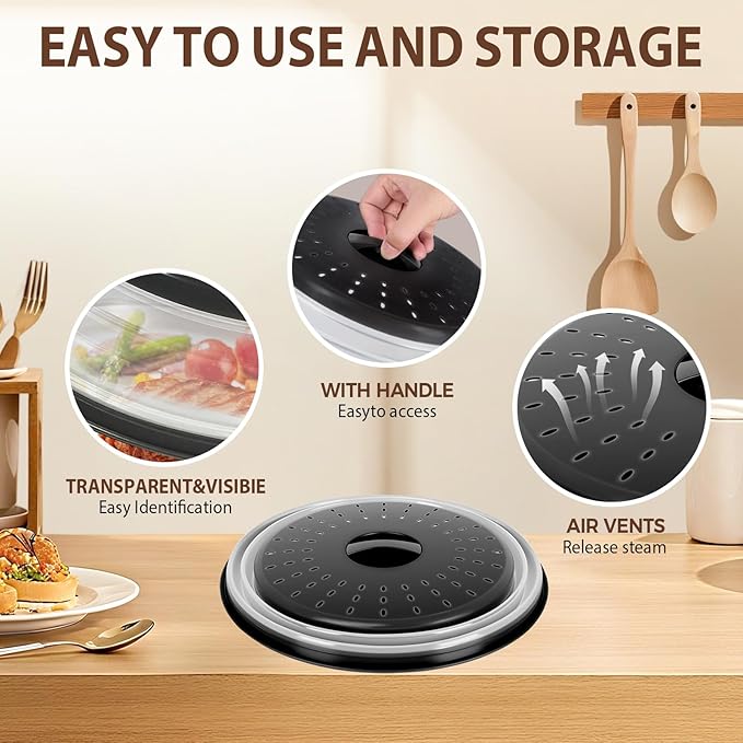 12 Inchs Microwave Splatter Cover & Silicone Mat, Large Vented Collapsible - Image 6