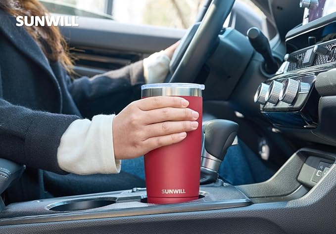 SUNWILL Travel Coffee Tumbler 20 oz, Insulated Mug with Lid, Stainless Steel Cup for Hot and Cold Drinks, Powder Coated Wine Red - Image 6