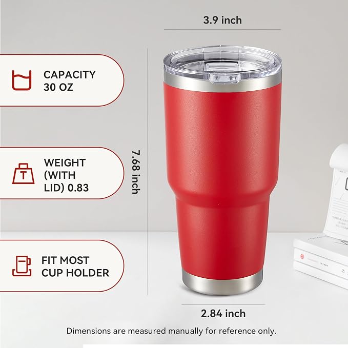 30 oz Tumbler with Lid Stainless Steel Tumblers Vacuum Insulated Cup Reusable Powder Coated Travel Mug Double Wall Leak Proof Portable Cups Keep Cold Drinks for 12 Hours, Wine Red, 1 Pack - Image 4
