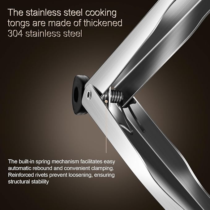 Locking Stainless Steel Kitchen Tongs, 12-inch Grill Tongs, Heat-Resistant up - Image 4