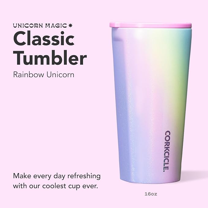 Corkcicle Classic Tumbler - Keeps Drinks Cold for 9 Hours & Hot for 3 - Triple-Insulated Stainless Steel - Holiday Tumbler Gift - 16 oz - Rainbow Unicorn - Image 2