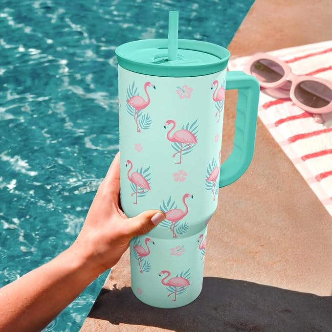 Flamingo Tumbler, Stainless Steel Insulated Tumblers Coffee Mug Cup with Handle, Gifts for Women Girls on Birthday Christmas Summer, 40oz - Image 6