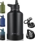 CIVAGO 64 oz Insulated Water Bottle With Straw, Half Gallon Stainless Steel Sports Water Flask Jug with 3 Lids (Straw, Spout and Handle Lid), Large Metal Thermal Cup Mug, Midnight Black by CIVAGO