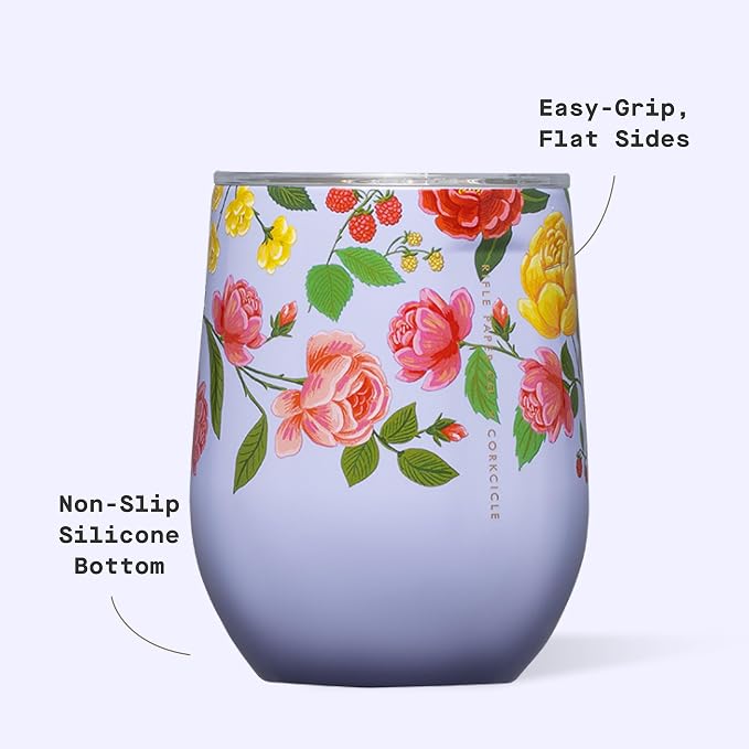 Corkcicle Stemless Insulated Wine Glass Tumbler - Keeps Beverages Cold 6 Hrs Hot 3 Hrs - Stainless Steel - Easy-Grip - Gift for Mom - Great for Mother's Day or Christmas - 12 oz - Roses Purple - Image 4