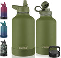 CIVAGO 64 oz Insulated Water Bottle With Straw, Half Gallon Stainless Steel Sports Water Flask Jug with 3 Lids (Straw, Spout and Handle Lid), Large Metal Thermal Cup Mug, Army Green by CIVAGO
