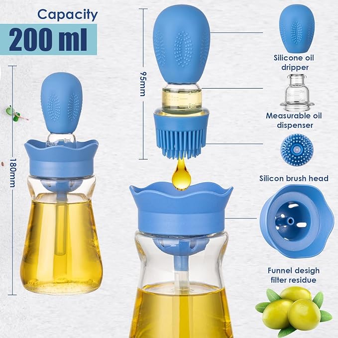 Oil Dispenser with Brush-2 Pack 7oz/200ML 2 IN 1 Glass Cooking Oil Dispenser - Image 3