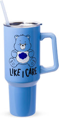 Silver Buffalo Care Bears Grumpy Bear Like I Care Double Walled Stainless Steel Tumbler with Handle and Straw, Fits in Standard Cup Holder, 40 Ounces by SilverBuffalo