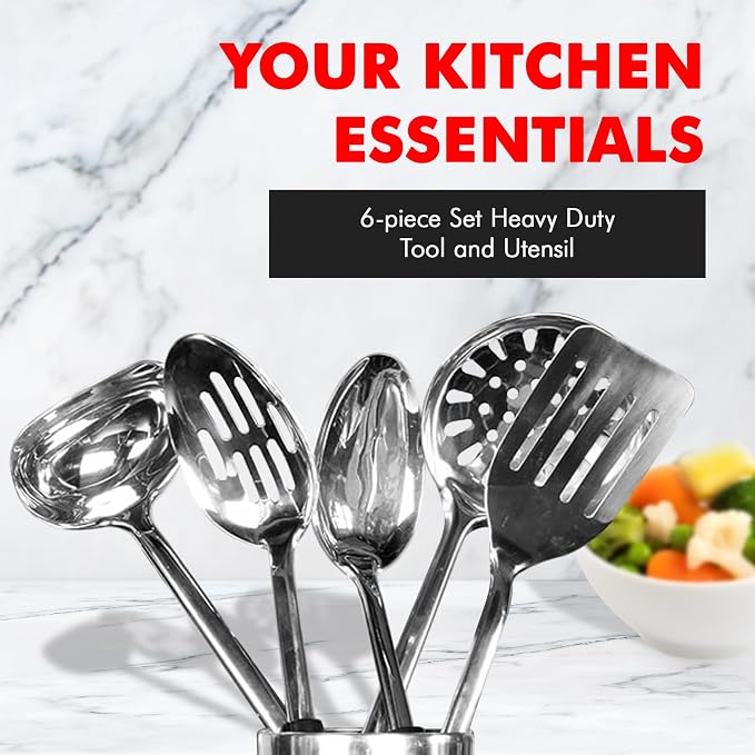 Chef Craft Heavy Duty Kitchen Tool and Utensil Set, 6 Piece, Stainless Steel - Image 2