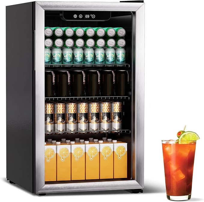 DOGHLY 105 Cans/3.0 Cu.Ft Beverage Refrigerator Glass Door Mini Fridge | Fast Cooling Mini Cooler with Adjustable Shelves for Soda, Beer, Wine, Low Noise Beverage Fridge for Home, Office,and Dorm by DOGHLY