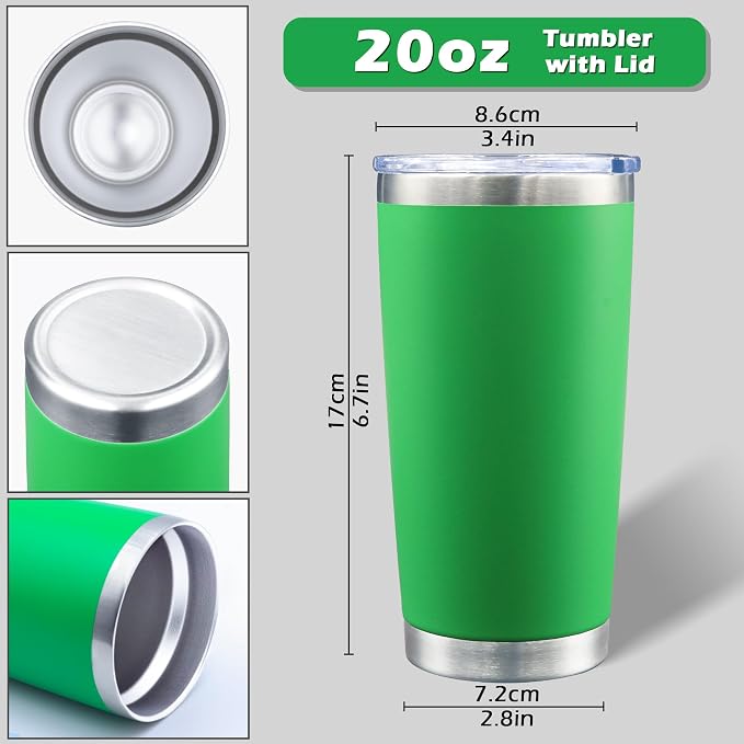 AIANJI 20oz Tumbler Bulk Stainless Steel Tumblers with Lid Vacuum Insulated Double Wall Travel Coffee Mug Powder Coated Tumbler Cup for Hot and Cold Drinks(Green, 1 pack) - Image 5