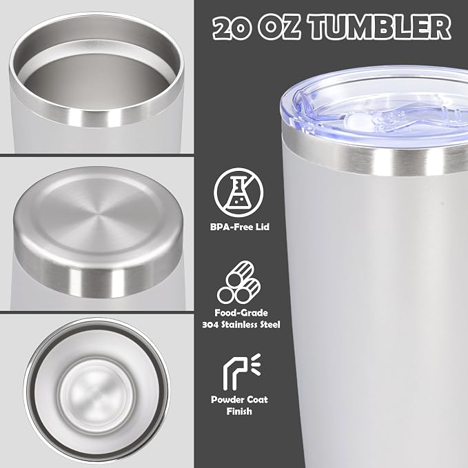 20oz Tumbler Bulk Stainless Steel Tumbler Cup with Lid Vacuum Insulated Double Wall Travel Mug, Durable Powder Coated Travel Coffee Tumbler Mug for Hot & Cold Drinks, White,8 Pack - Image 3