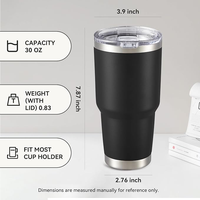 30 oz Tumbler with Lid Stainless Steel Tumblers Bulk Vacuum Insulated Cup Reusable Powder Coated Travel Mug Double Wall Leak Proof Cups Keep Cold Drinks for 12 Hours Black, Set of 8 - Image 4